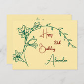 Simple Floral Butter Yellow Named & Aged Birthday Briefkaart (Voorkant / Achterkant)