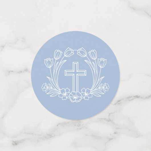 Simple Floral Cross on Light Blue Baptism Table Confetti (Kleine voorkant)