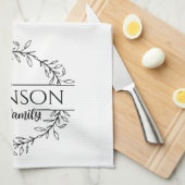 Simple Floral Family Name Monogram Kitchen Towel Theedoek (Quarter Fold)