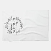 Simple Floral Family Name Monogram Kitchen Towel Theedoek (Horizontaal)