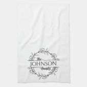 Simple Floral Family Name Monogram Kitchen Towel Theedoek (Verticaal)