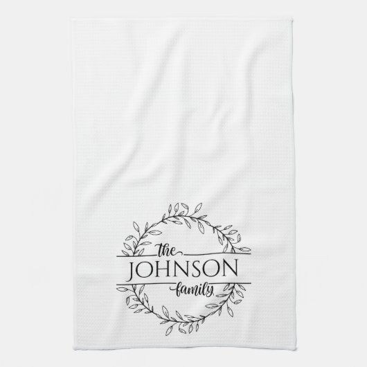Simple Floral Family Name Monogram Kitchen Towel Theedoek (Verticaal)