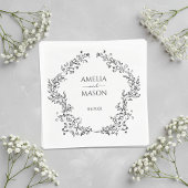 Simple Floral Frame Black and White Paper Wedding Servet