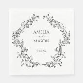 Simple Floral Frame Black and White Paper Wedding Servet (Voorkant)