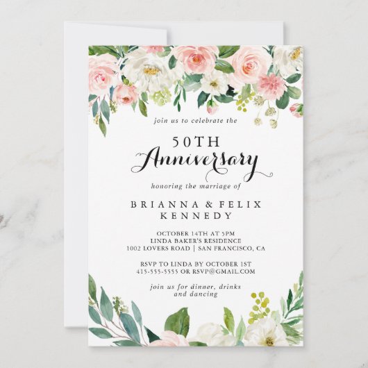 Simple Floral Green 50th Wedding Jubileum Kaart (Voorkant)