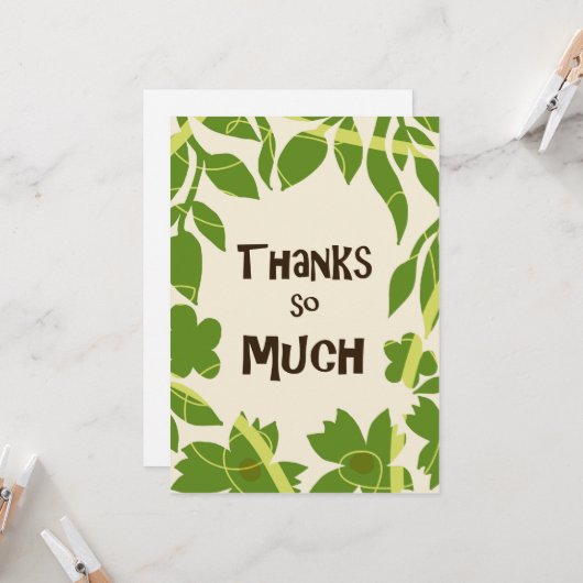 Simple Floral Green leaves Thank You Card Kaart (Voorkant / Achterkant in situ)