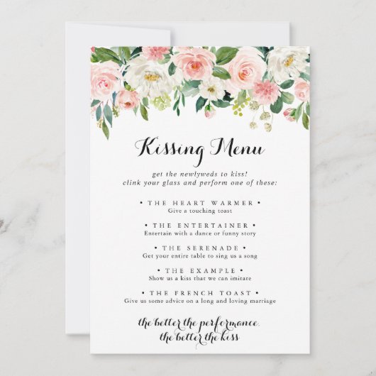 Simple Floral Green Wedding Kissing Menu Game Kaar (Voorkant)