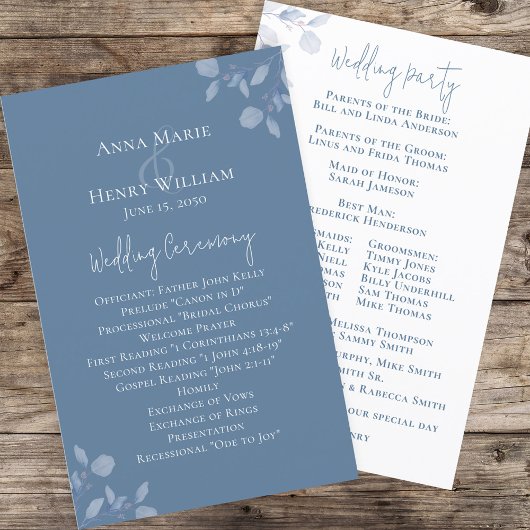 Simple Floral Greenery Elegant Blue Leaves Program