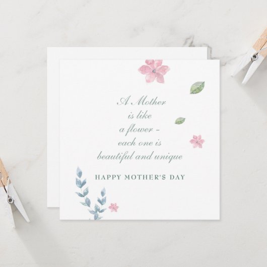 Simple Floral Happy Moederdag Message Kaart (Voorkant / Achterkant in situ)