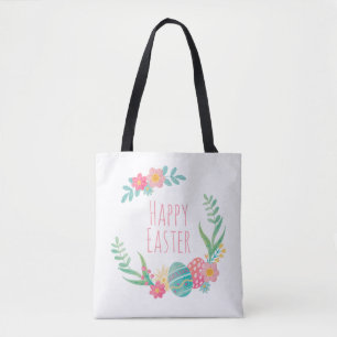 Simple Floral Happy Pasen   Canvas tas