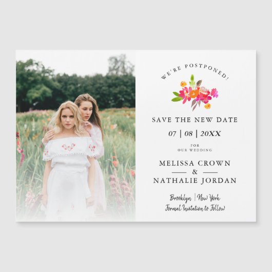 Simple Floral LGBT Engaged Couple Change Date (Voorkant)