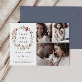 Simple Floral met 3 Photo Collage Save The Date