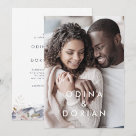 Simple Floral Mountain Photo Wedding Kaart