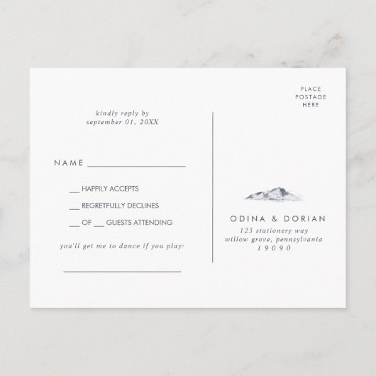 Simple Floral Mountain Song Request RSVP Briefkaar Uitnodiging Briefkaart (Achterkant)
