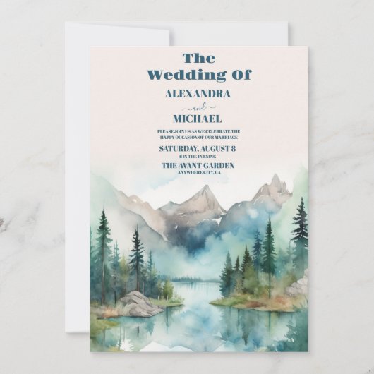 Simple Floral Mountain Wedding Kaart (Voorkant)
