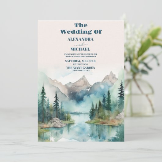 Simple Floral Mountain Wedding Kaart (Staand voorkant)