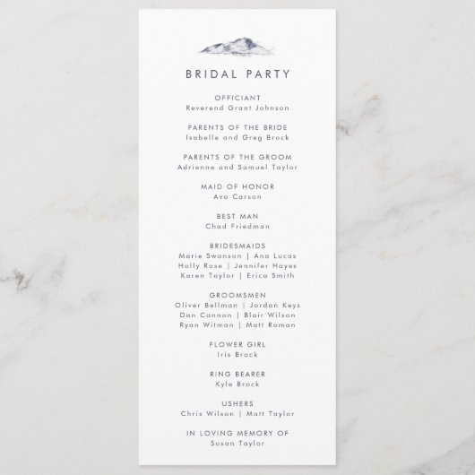 Simple Floral Mountain Wedding Programme Programmakaart (Achterkant)