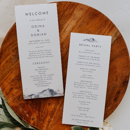 Simple Floral Mountain Wedding Programme Programmakaart