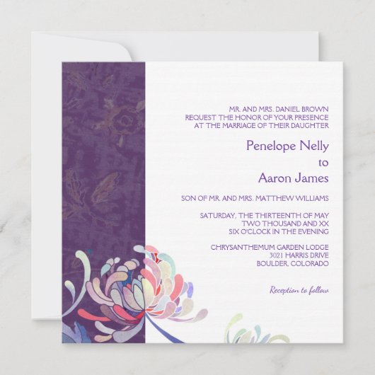 Simple Floral Paars Wedding Kaart (Voorkant)