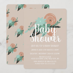 Simple Floral Poppy Peach Coral Baby shower Kaart