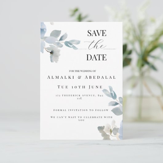 Simple Floral Save the Date Wedding Card (Staand voorkant)