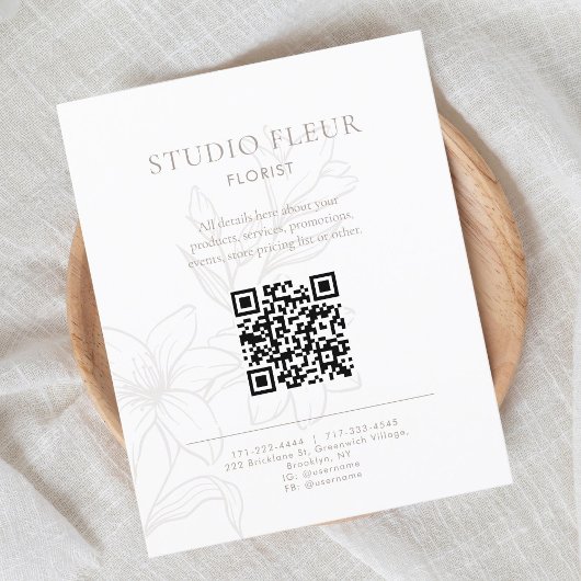 Simple Floral Small Business QR-code Marketing Flyer