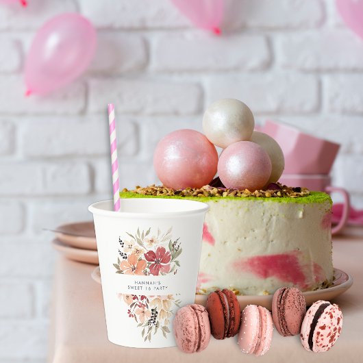 Simple Floral Sweet 16 Birthday Papieren Bekers