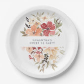 Simple Floral Sweet 16 Birthday Papieren Bordje (Voorkant)