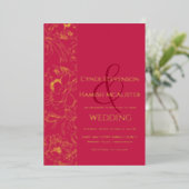 Simple Floral Viva Magenta Wedding Folie Uitnodiging (Staand Voorkant)