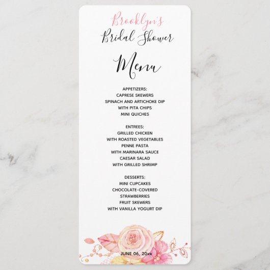 Simple Floral Vrijgezellenfeest Menu Kaart (Voorkant)