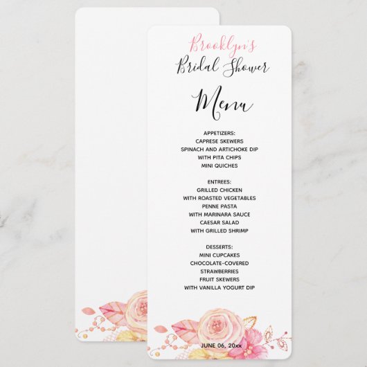 Simple Floral Vrijgezellenfeest Menu Kaart (Voorkant / Achterkant)