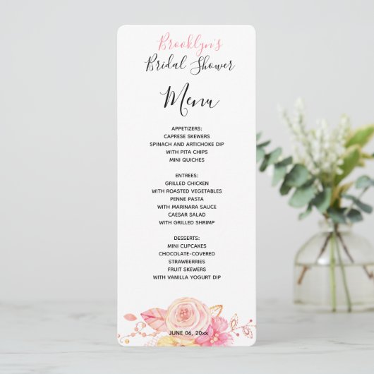 Simple Floral Vrijgezellenfeest Menu Kaart (Staand voorkant)