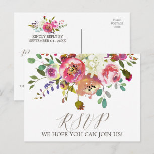 Simple Floral Waterverf Bouquet Song Request RSVP Uitnodiging Briefkaart