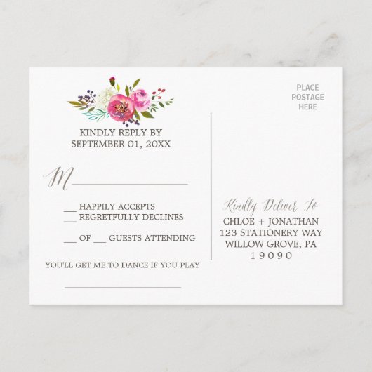 Simple Floral Waterverf Bouquet Song Request RSVP Uitnodiging Briefkaart (Achterkant)