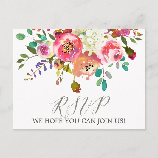 Simple Floral Waterverf Bouquet Song Request RSVP Uitnodiging Briefkaart (Voorkant)