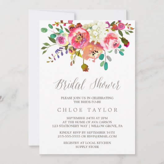 Simple Floral Waterverf Bouquet Vrijgezellenfeest Kaart (Voorkant)