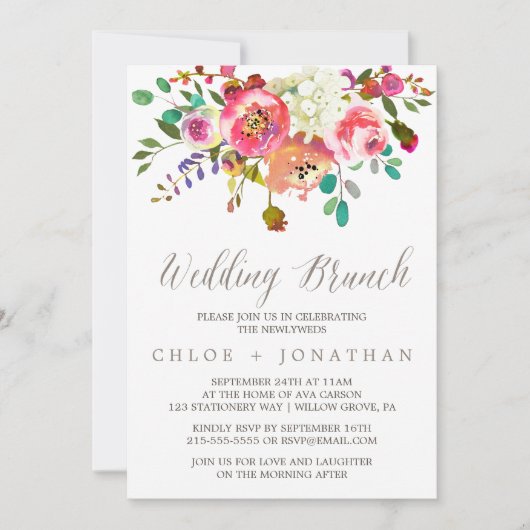 Simple Floral Waterverf Bouquet Wedding Brunch Kaart (Voorkant)