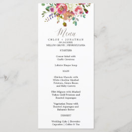 Simple Floral Waterverf Bouquet Wedding Menu Kaart