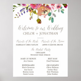 Simple Floral Waterverf Bouquet Wedding Programme Poster