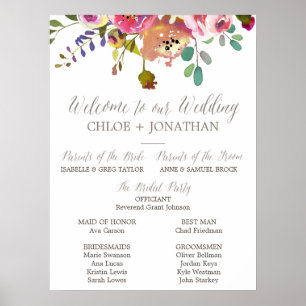 Simple Floral Waterverf Bouquet Wedding Programme Poster