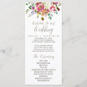 Simple Floral Waterverf Bouquet Wedding Programme Programmakaart (Voorkant)