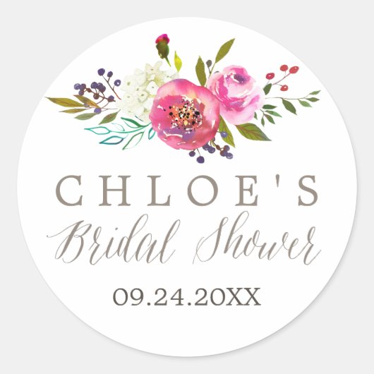 Simple Floral Waterverf Vrijgezellenfeest Favor Ronde Sticker (Voorkant)