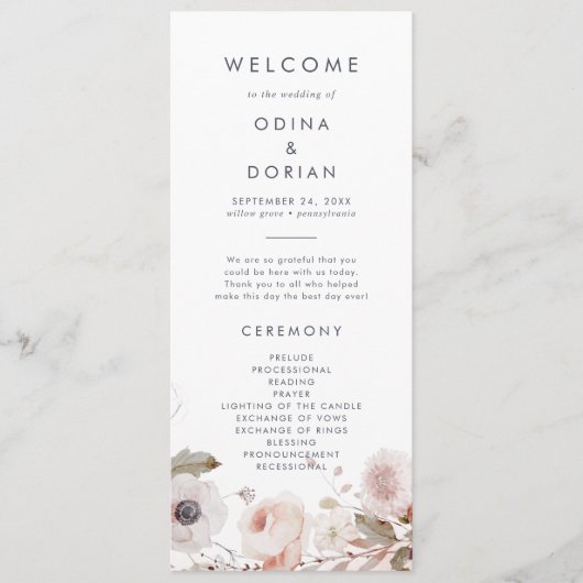 Simple Floral Wedding Programme Programmakaart (Voorkant)