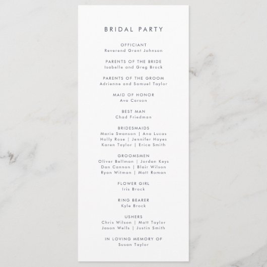 Simple Floral Wedding Programme Programmakaart (Achterkant)