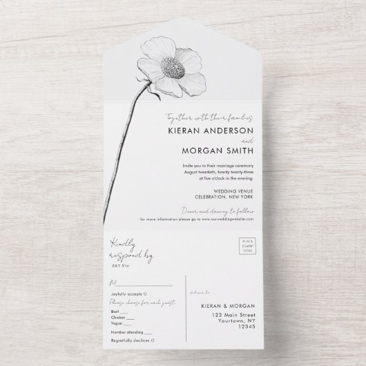 Simple Flower All in One Wedding Invite All In One Uitnodiging (Binnen)