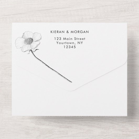 Simple Flower All in One Wedding Invite All In One Uitnodiging (Achterkant)