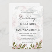 Simple flower Black & White Wedding Invitation Kaart (Voorkant / Achterkant)