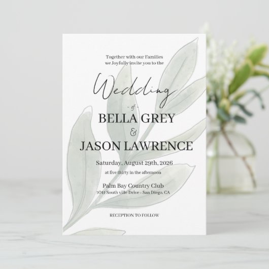 Simple flower Black & White Wedding Invitation Kaart (Staand voorkant)
