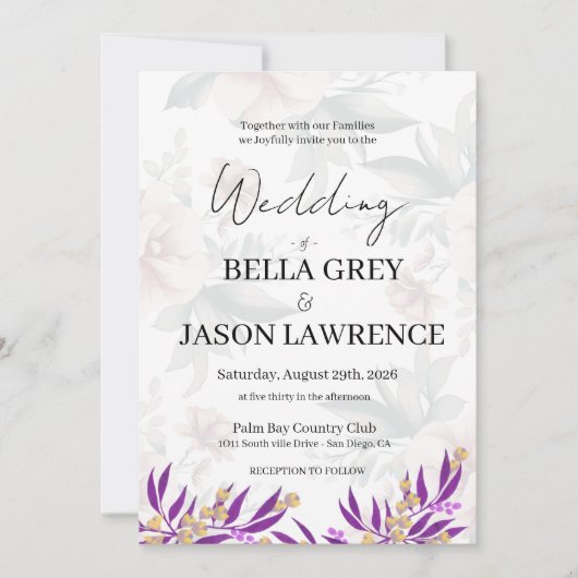 Simple flower Black & White Wedding Invitation Kaart (Voorkant)