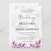 Simple flower Black & White Wedding Invitation Kaart (Voorkant / Achterkant)